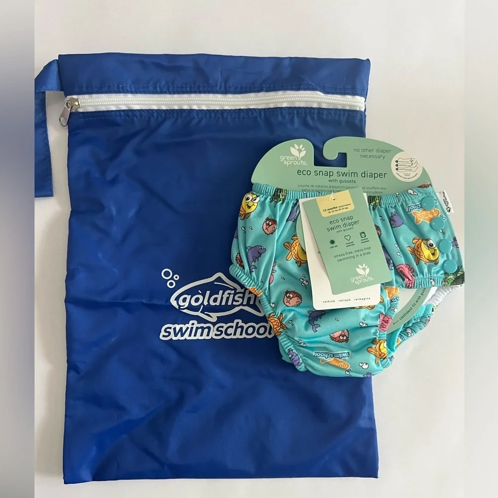 Green Sprouts Eco Snap Swim Diaper with Blue Swim Bag